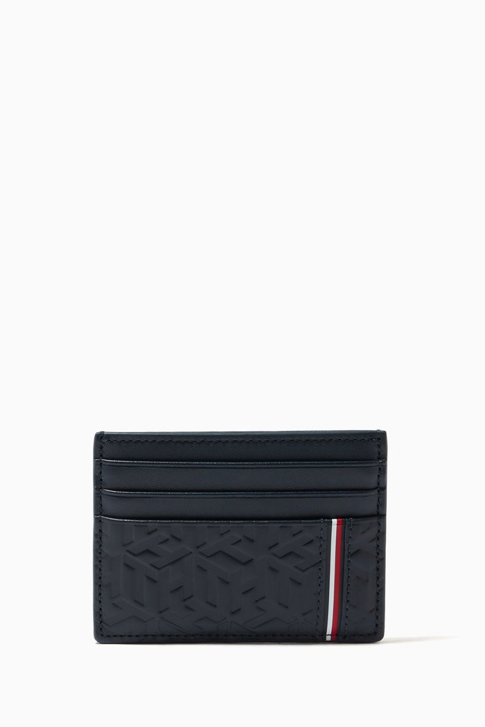 

Signature Monogram Card Holder in Leather, Blue