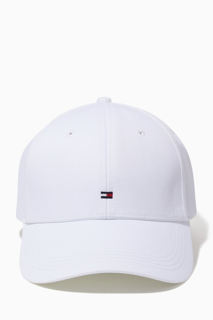 Flag Logo Cap in Cotton Twill, White