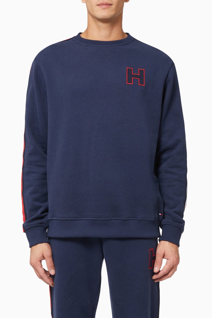 

Lounge Signature Tape Sweatshirt in Recycled Cotton Blend, Blue