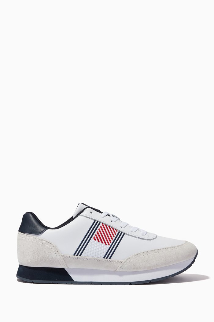 

Essential Flag Runner Sneakers in Leather, White