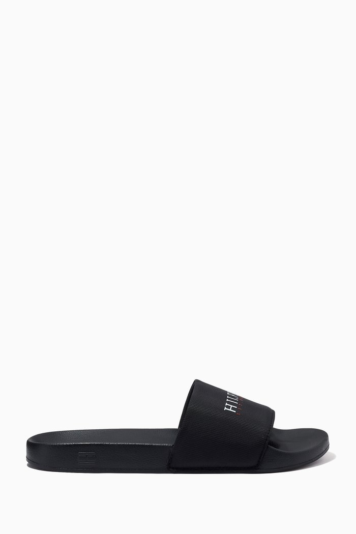 

Seasonal Hilfiger Pool Slides in Water Resistant Nylon, Black
