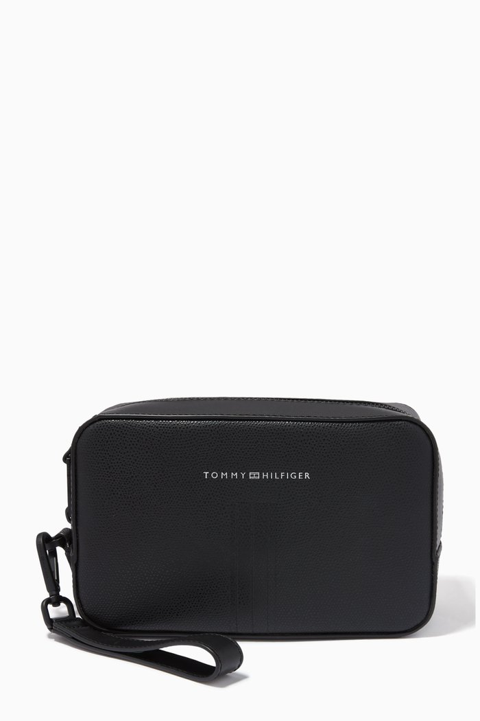 Business Washbag in Leather, Black