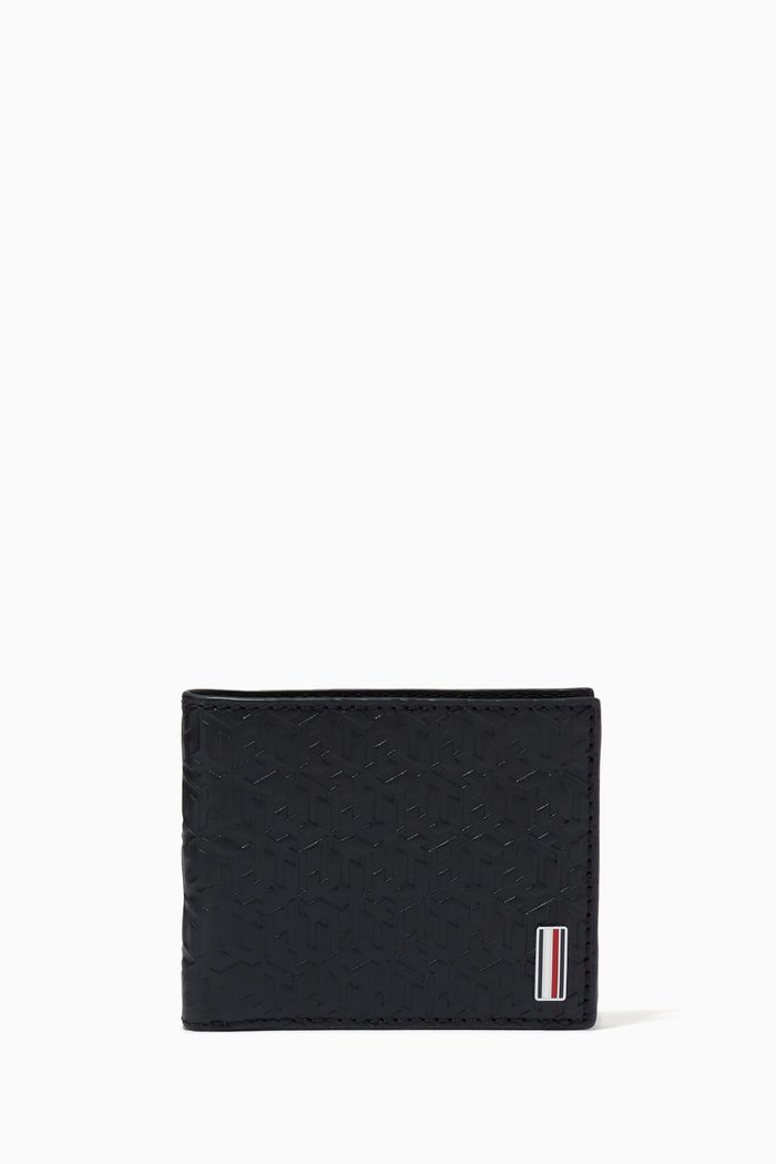 Business Monogram Mini CC Wallet in Leather, Black