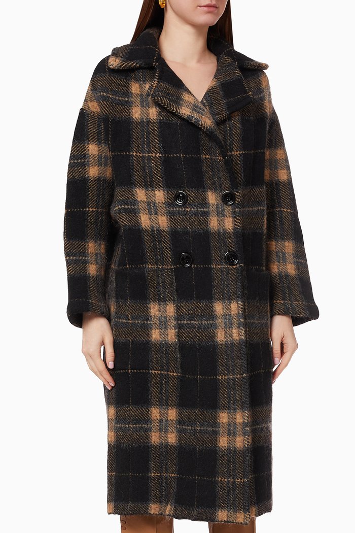 

Oversized Coat in Check Jacquard Mohair, Brown
