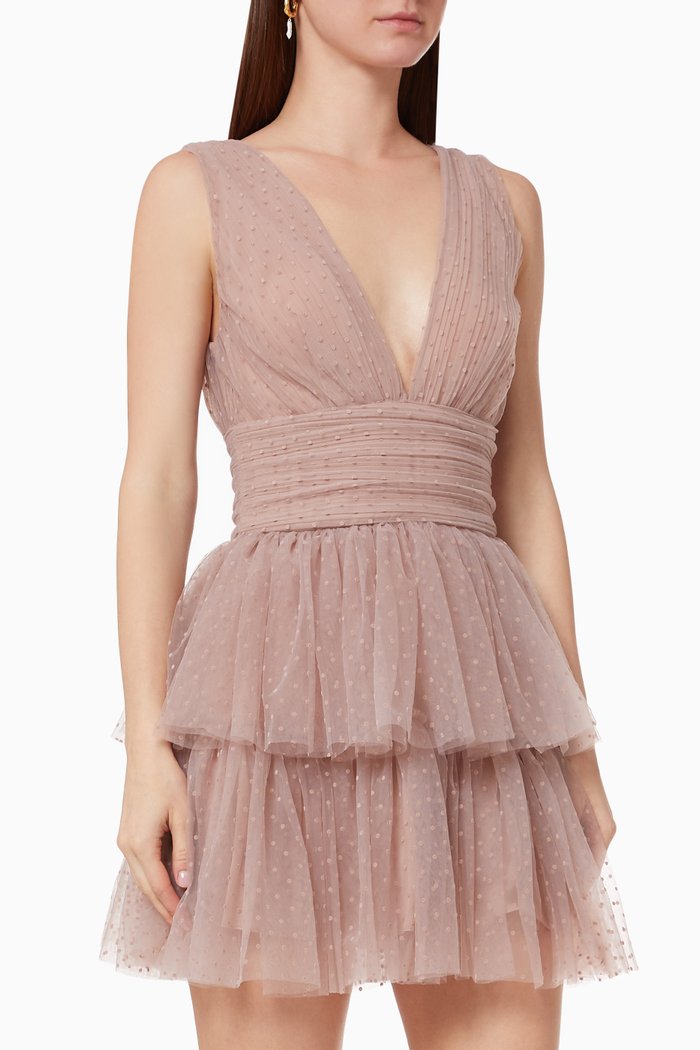 

Mini Dress in Velvet Plumetis Tulle, Pink