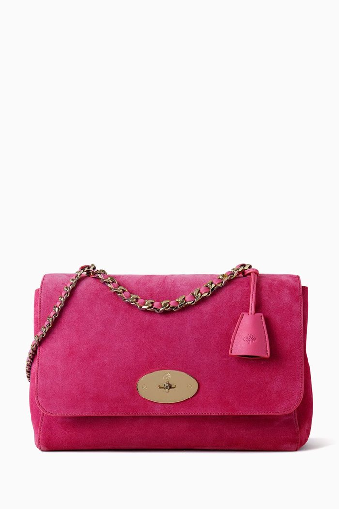 

Large Lily Top Handle Bag in Suede, Pink