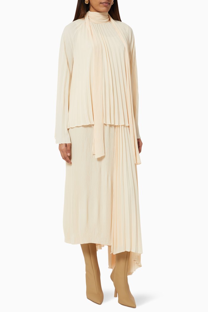 

Layered Pleated Dress, White