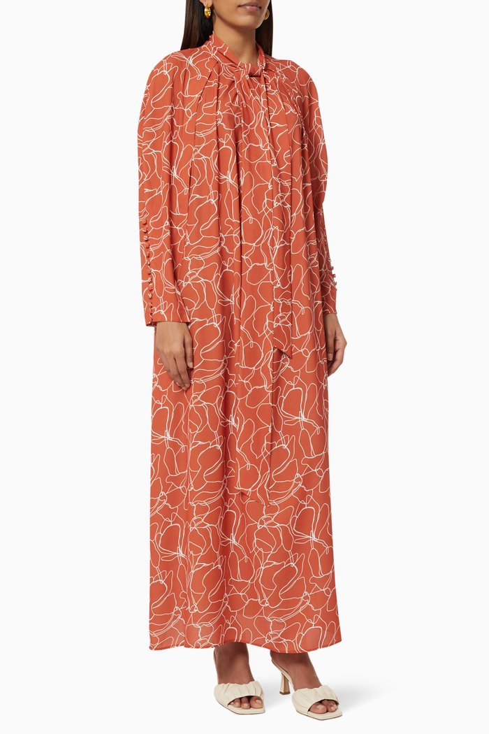 

Tie Up Printed Dress, Orange
