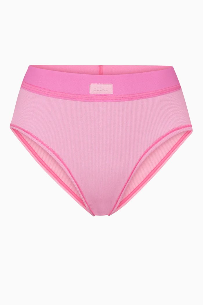 

Ribbed Mid-rise Briefs in Cotton, Pink