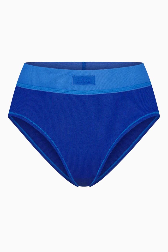 

Ribbed Mid-rise Briefs in Cotton, Blue