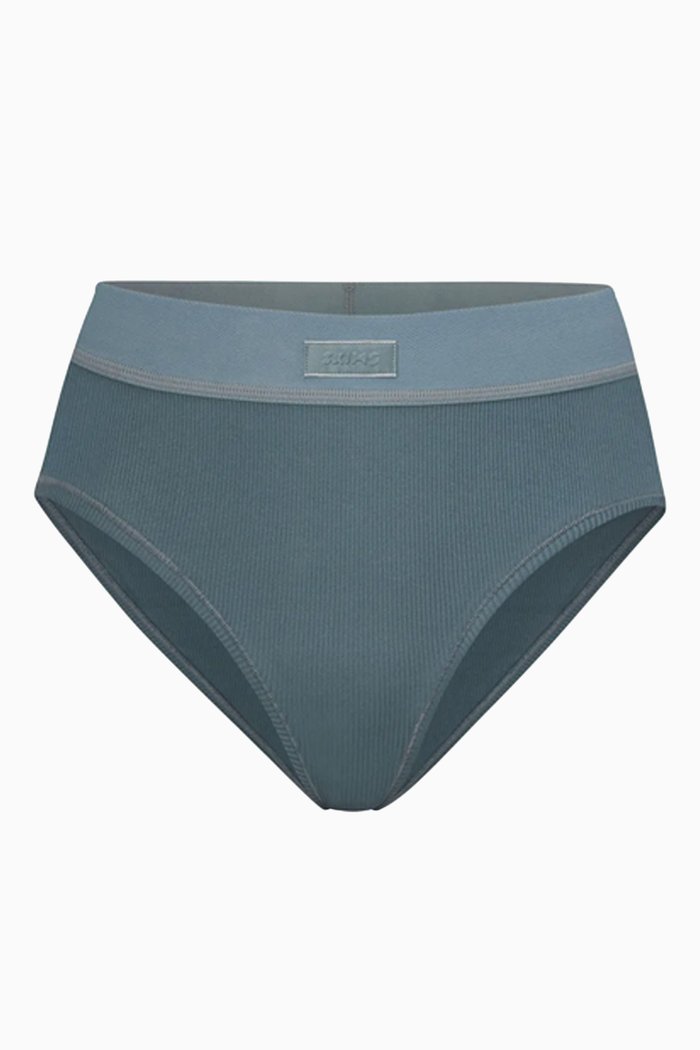 

Ribbed Mid-rise Briefs in Cotton, Blue