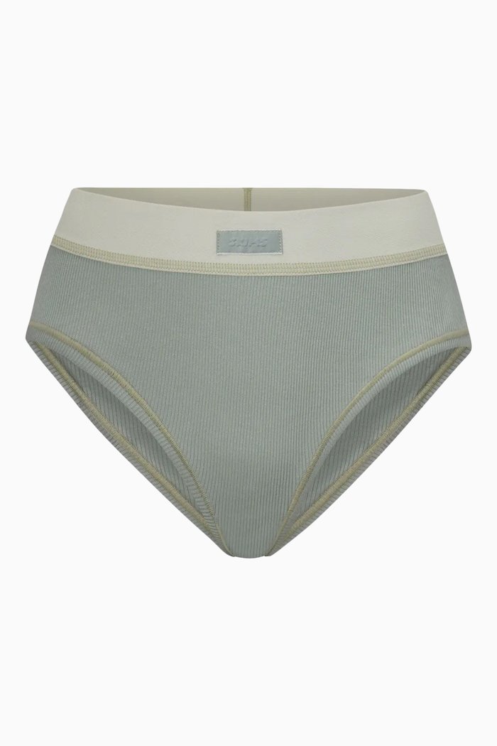 

Ribbed Mid-rise Briefs in Cotton, Grey