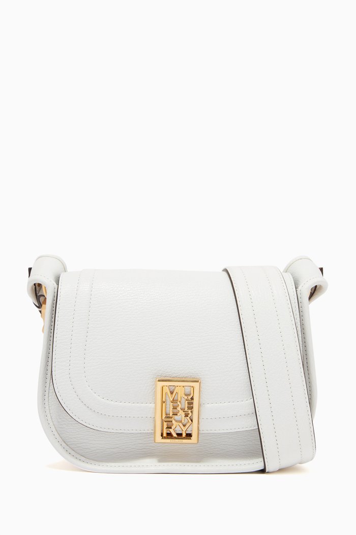 

Small Sadie Satchel Bag in Silky Calf Leather, White