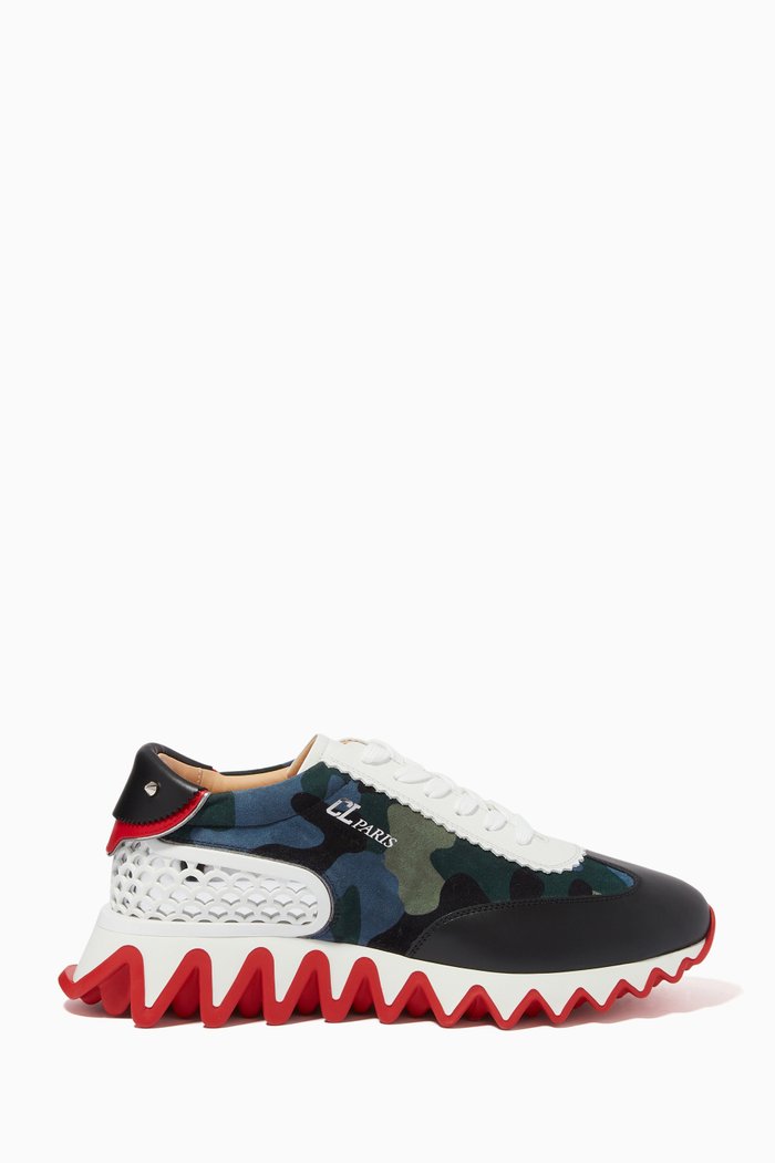 Loubishark Donna Sneakers in Camouflage Print Suede, Multicolour