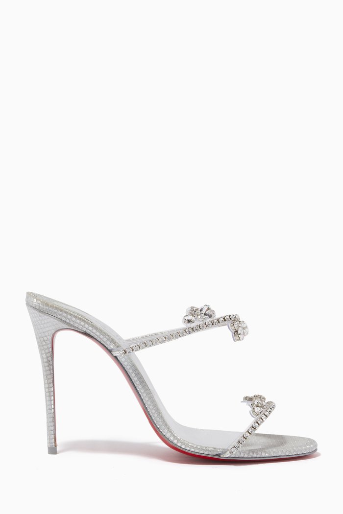 Just Queen 100mm Heel Sandals in Metallic Leather, Silver