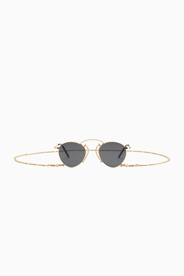 

Pince-nez Round Frame Sunglasses in Metal, Gold