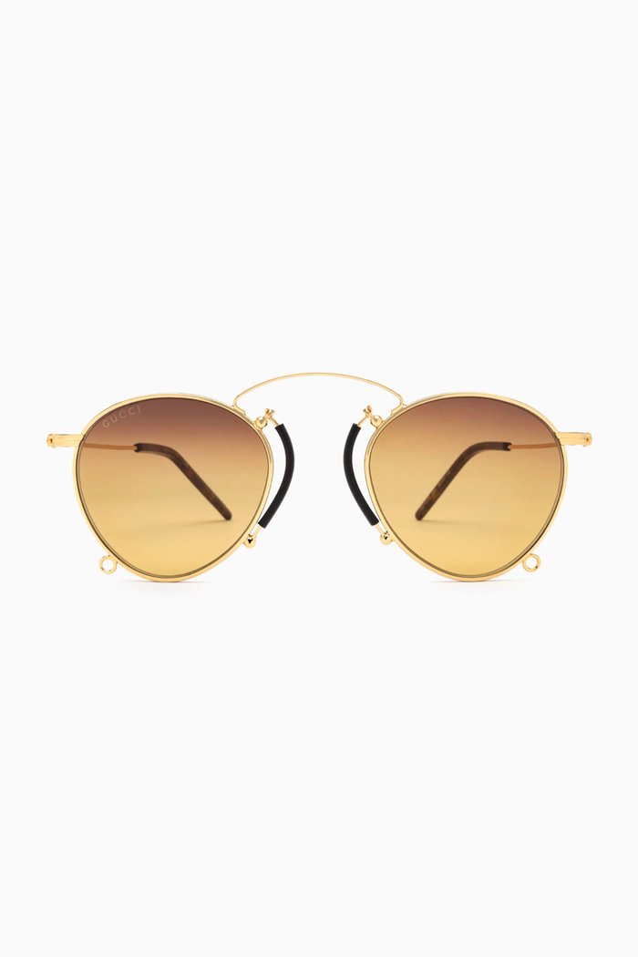 

Pince-nez Round Frame Sunglasses in Metal, Gold