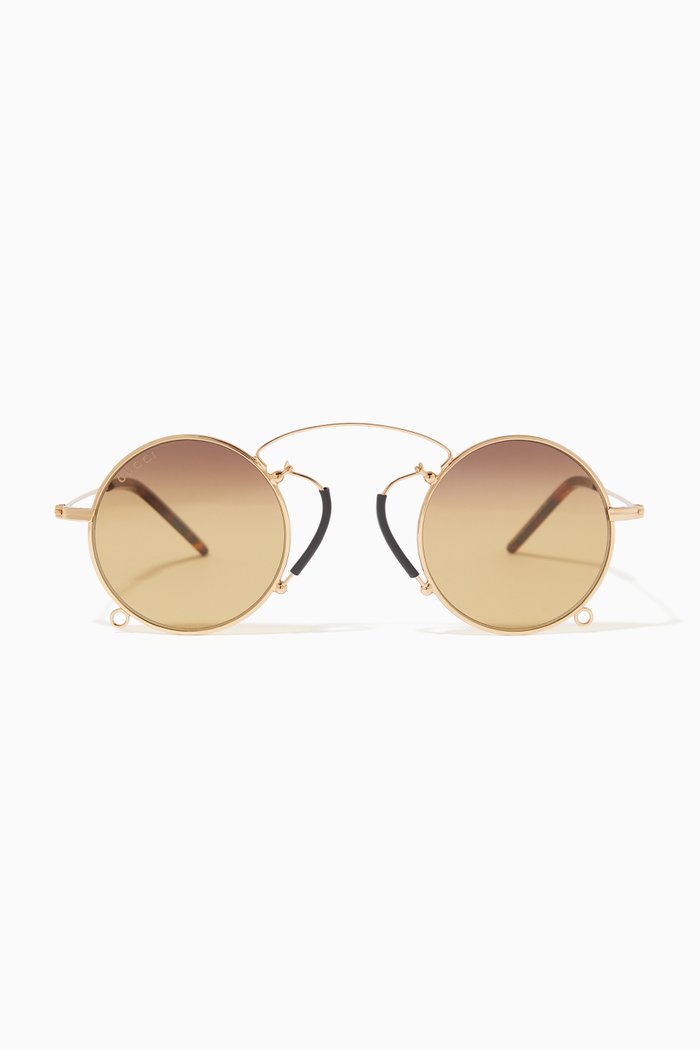 

Pince Nez Round Frame Sunglasses in Metal, Gold