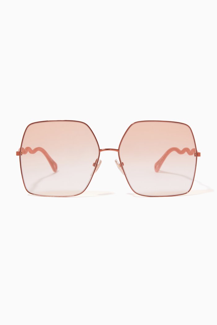 Oversized Square Sunglasses in Metal, Pink