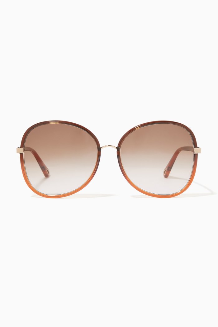 

Oversized Round Sunglasses in Acetate, Brown