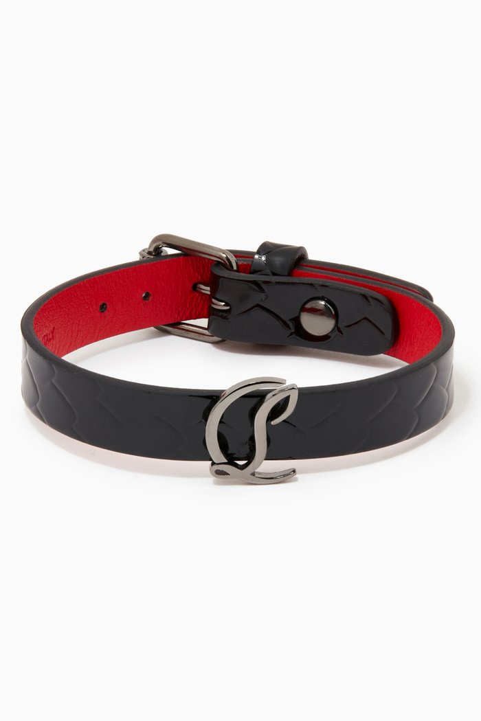 

W CL Logo Bracelet in Scales Patent Leather, Black