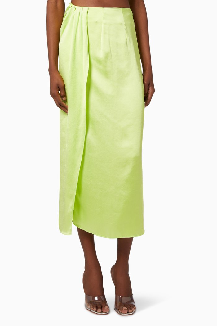 

Gabrielle Wrap Skirt in Satin, Green
