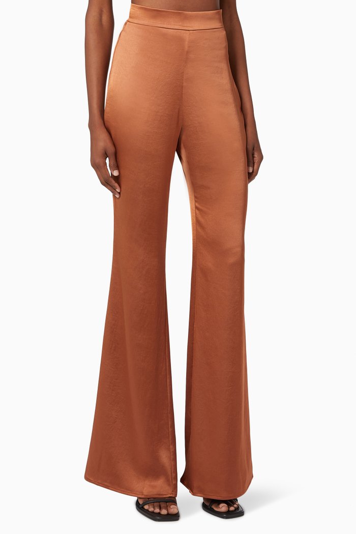 

Gaia Flare Pants in Satin, Brown