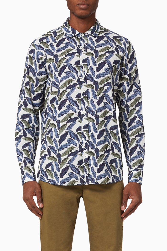 

Toronto Leaf Print Shirt in Cotton Poplin, Multicolour