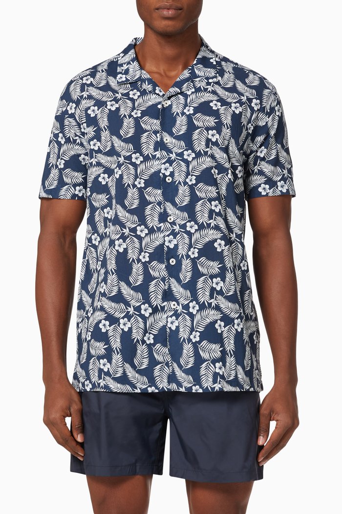 

Mykonos Tropical Cuban Shirt in Cotton Poplin, Blue