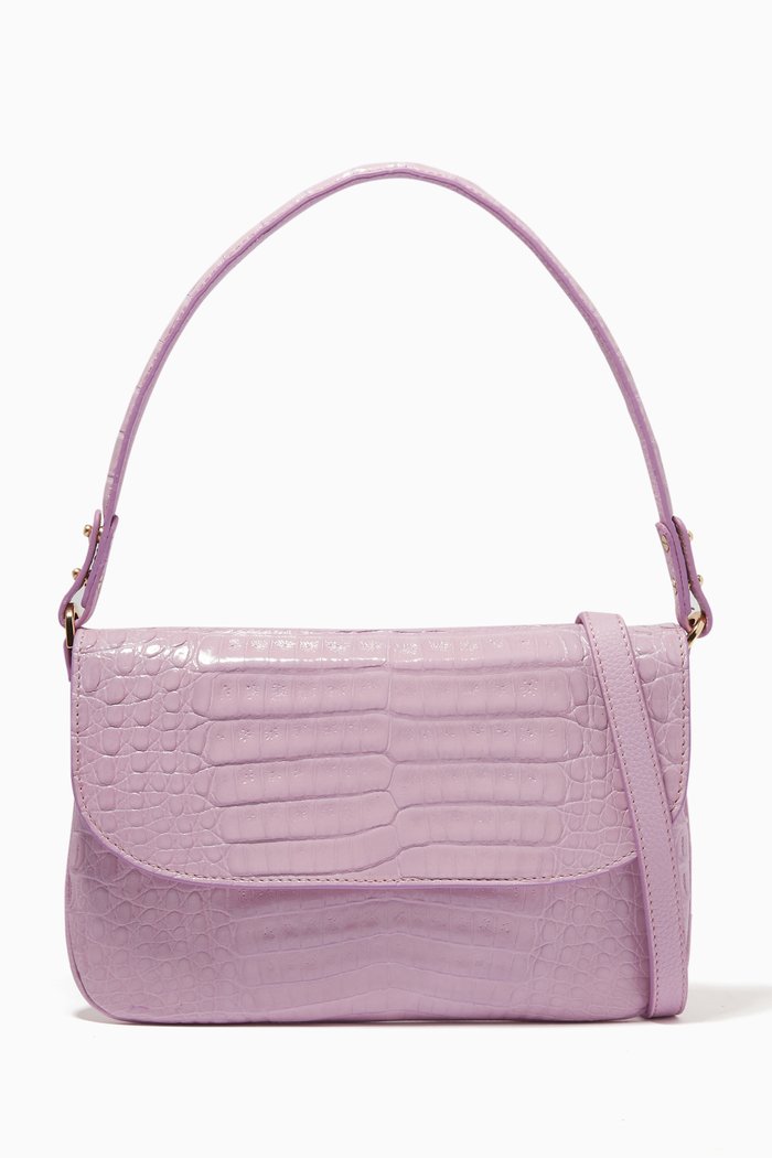 

Luisa Shoulder Bag in Crocodile Leather, Purple