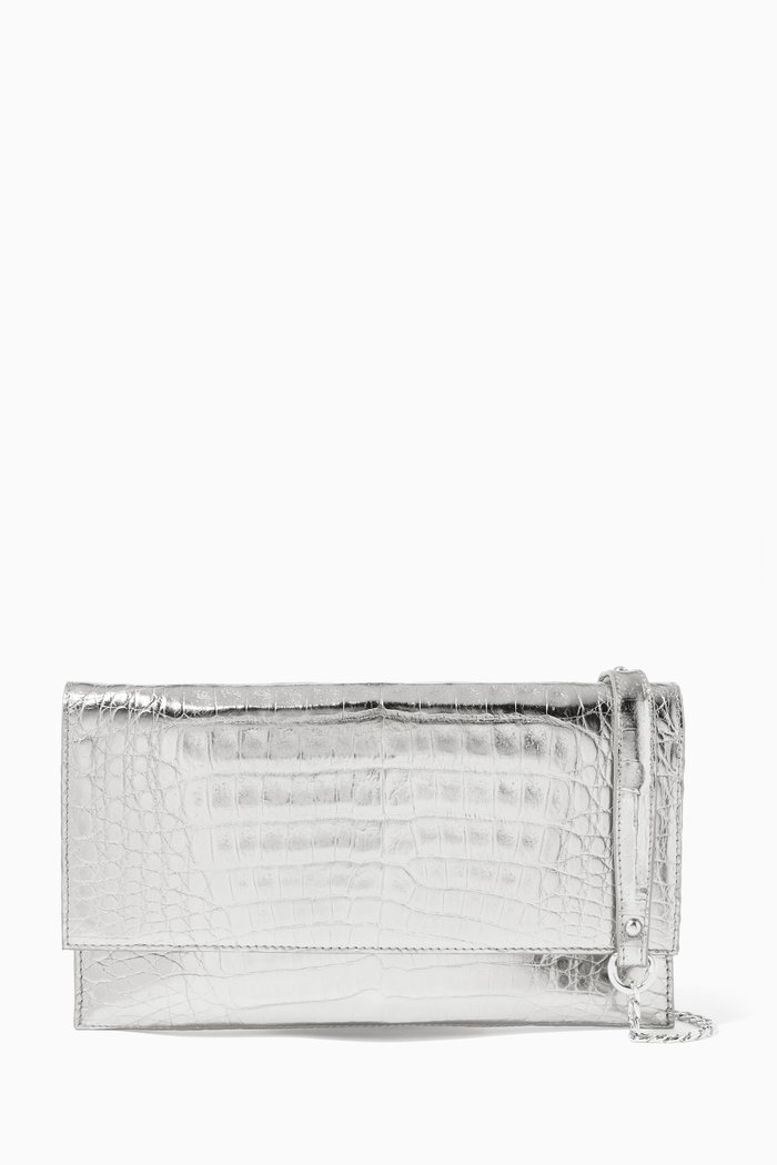 

Sofia Clutch in Metallic Leather, Silver