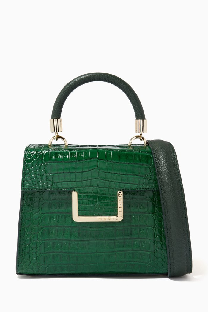 

Michelle Small Top Handle Bag in Crocodile Leather, Green