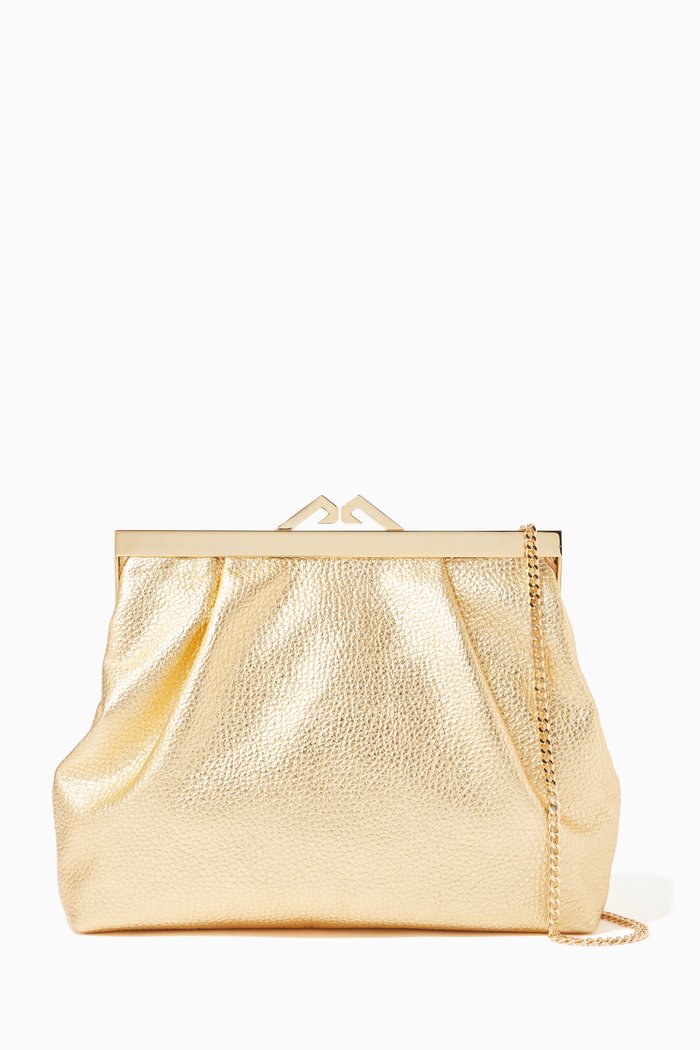 Natalia Clutch in Grained Leather, Gold