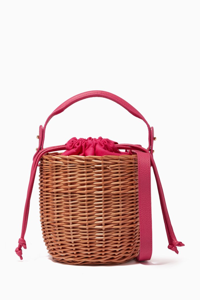 

Monica Basket Bag in Wicker & Leather, Pink