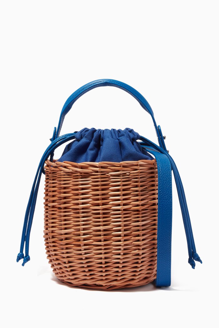 

Monica Basket Bag in Wicker & Leather, Blue
