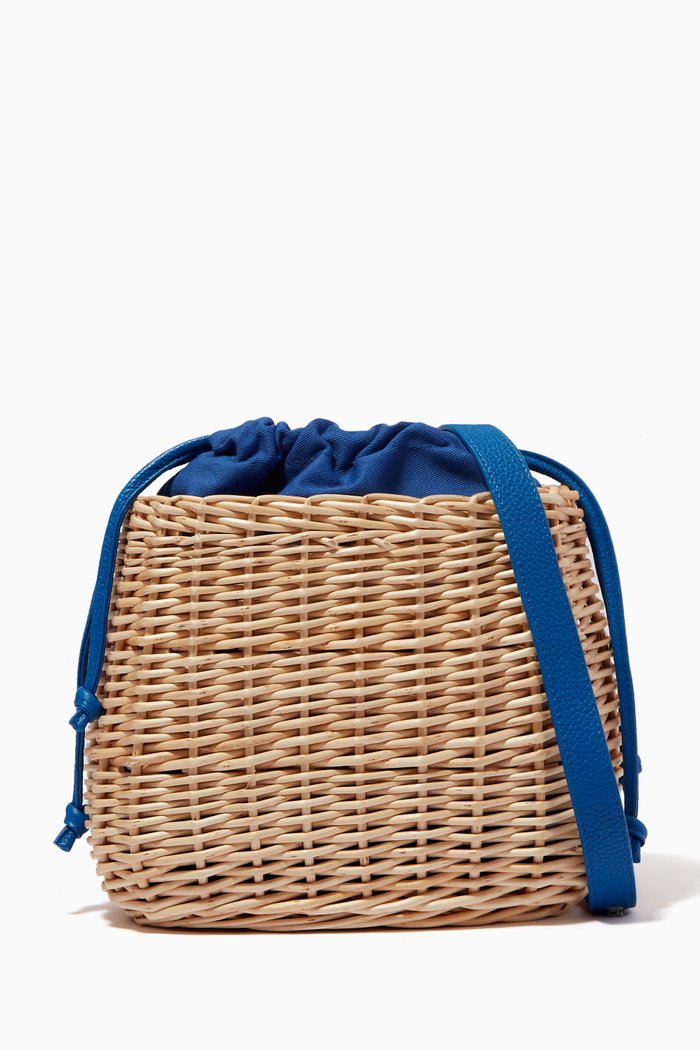 

Chris Basket Bag in Wicker and Leather, Blue