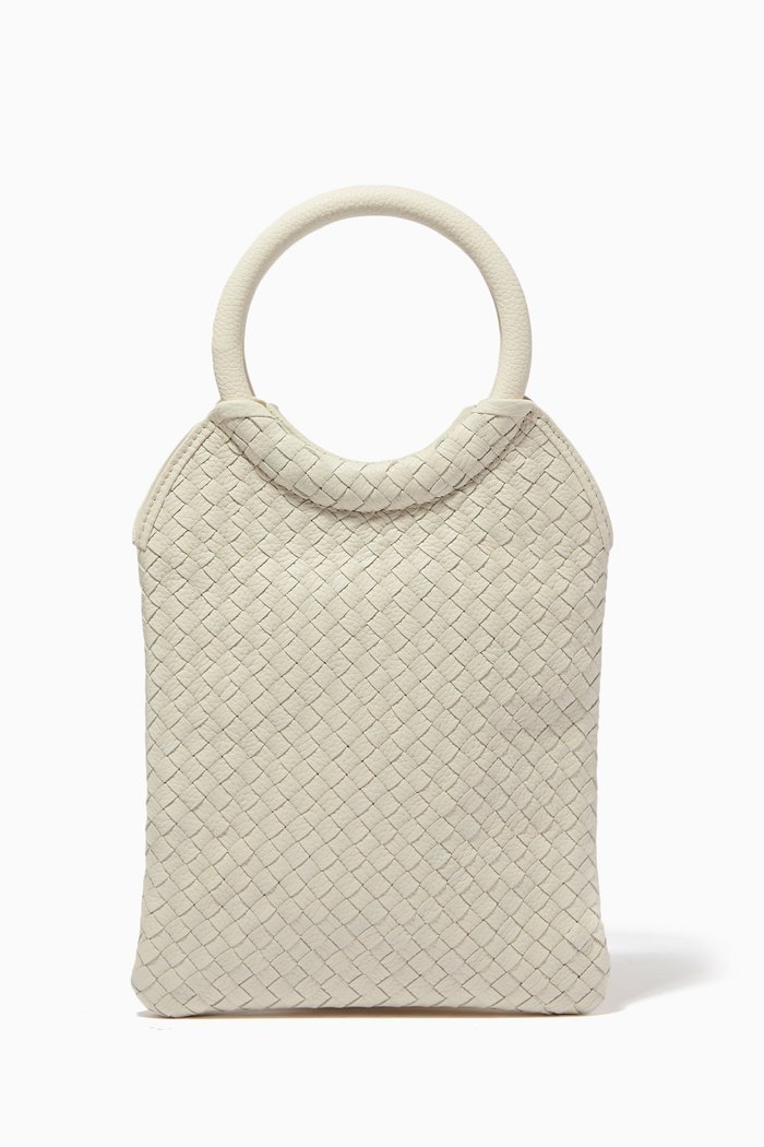 

Charlotte Top Handle Bag in Woven Leather, White