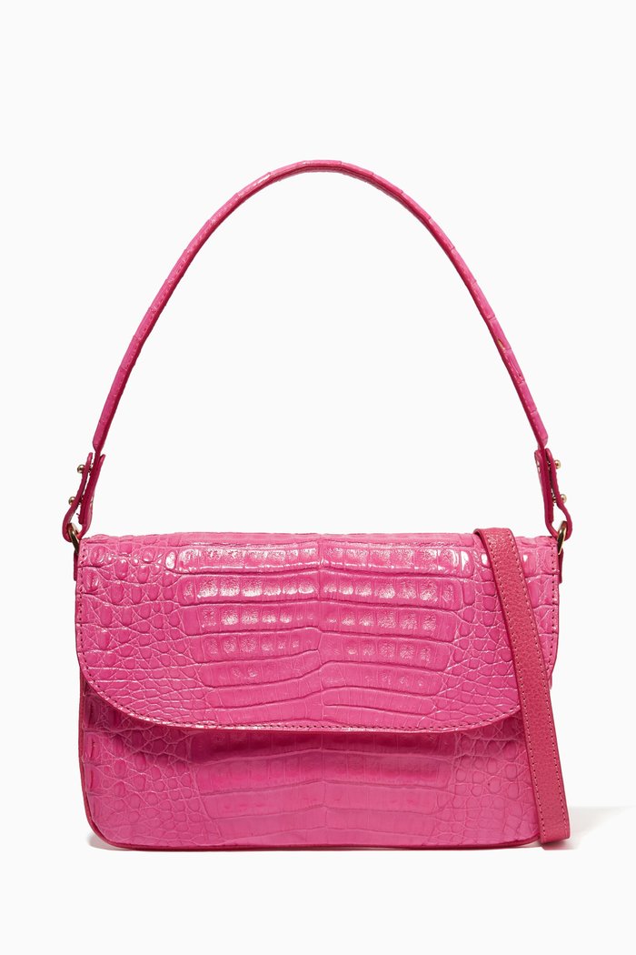 

Luisa Shoulder Bag in Crocodile Leather, Pink