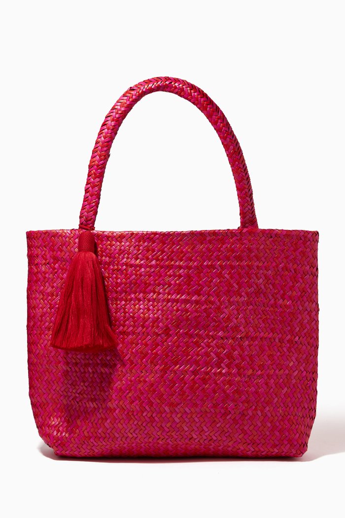 

Medium Britt Tote in Piacava Straw, Pink
