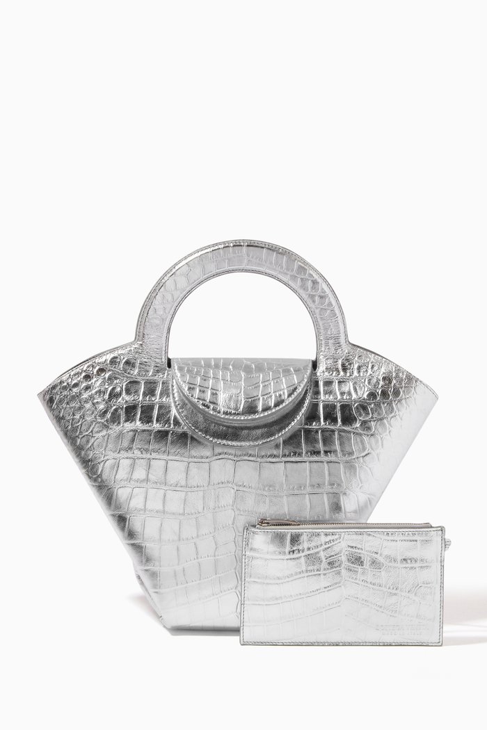 

Medium Doll Bag in Crocco-print Leather, Silver