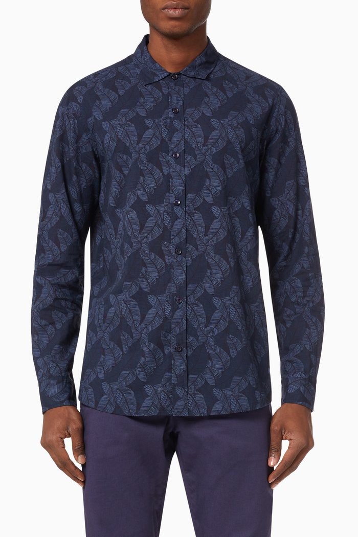 

Toronto Leaf Print Shirt, Blue