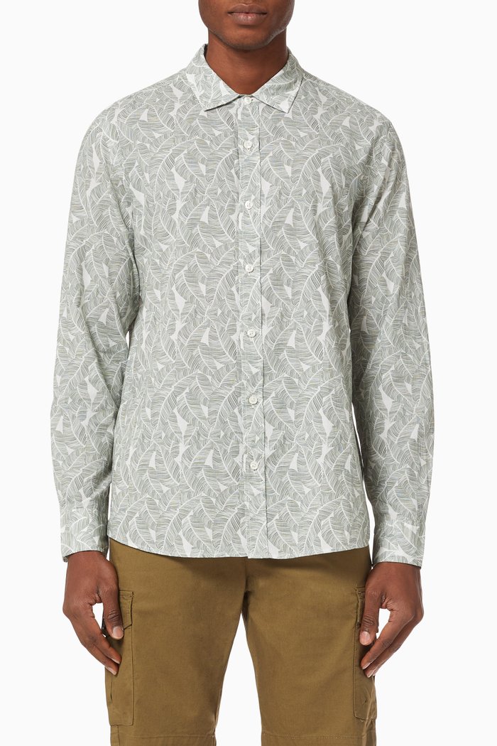 

Toronto Leaf Print Shirt in Cotton Poplin, Green
