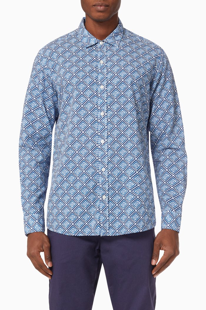 

Toronto Printed Shirt in Cotton Poplin, Blue