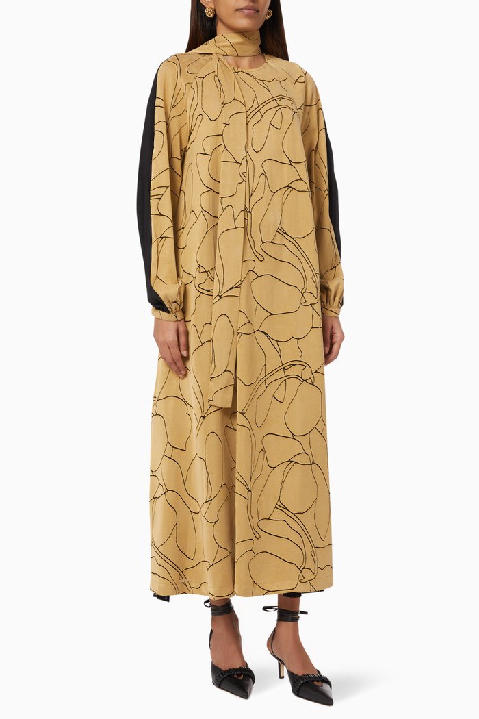 Printed Pleated Dress, Multicolour