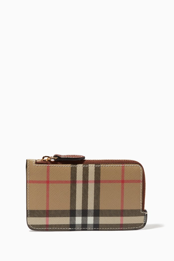 

Zip Card Case in Vintage Check & Leather, Neutral