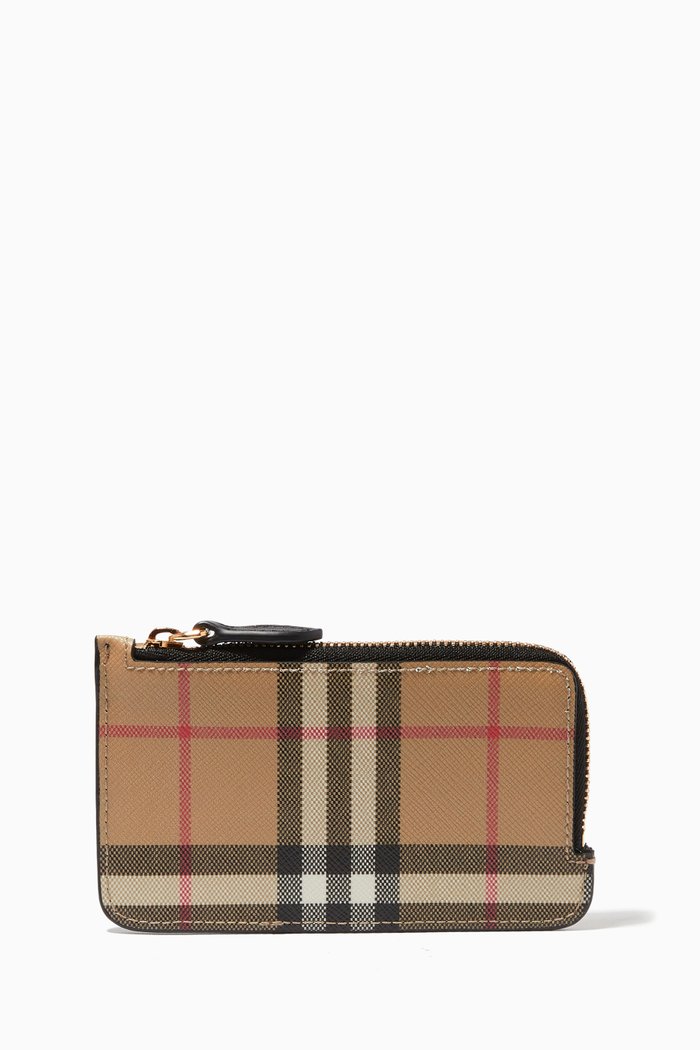 

Zip Card Case in Vintage Check & Leather, Black