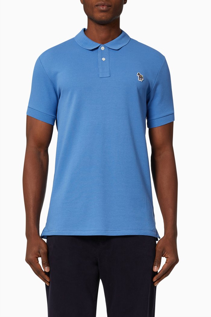 

Slim Fit Logo Polo Shirt in Cotton Piqué, Blue