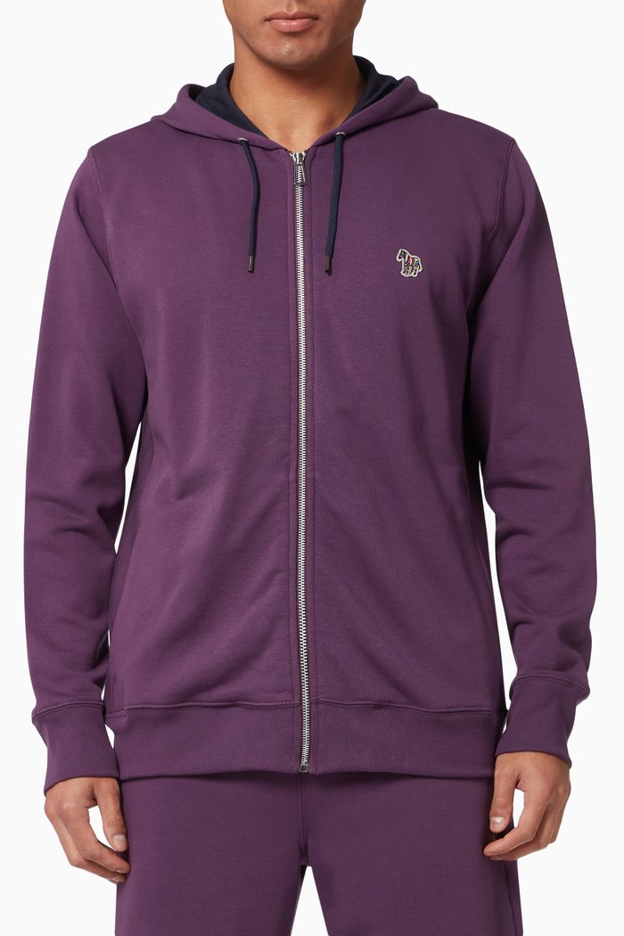 

Zebra Logo Zip Hoodie in Organic Cotton, Purple