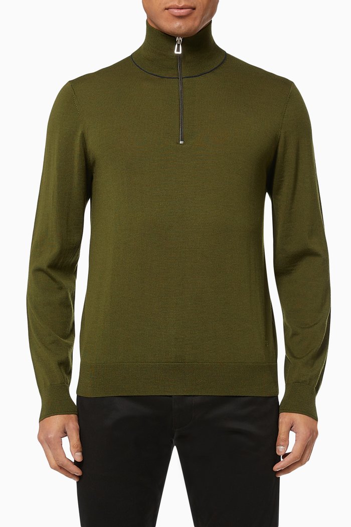 

Half-Zip Funnel Neck Sweatshirt in Merino Wool, Green