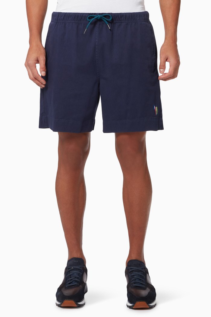

Embroidered Zebra Logo Shorts in Cotton, Blue